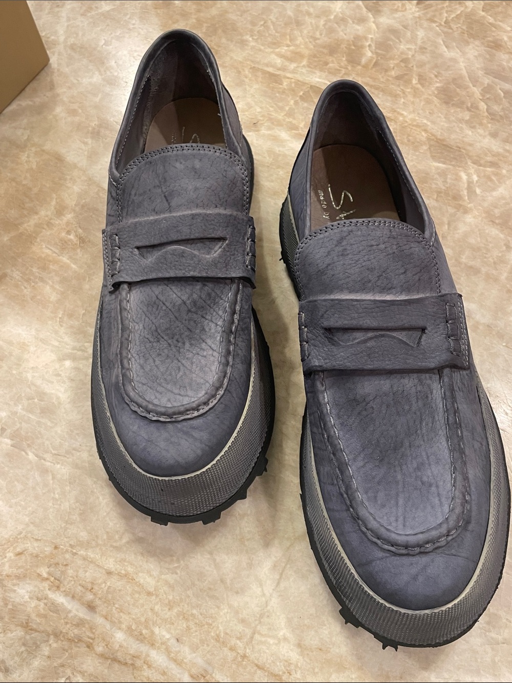Shoto Women’s Blue Suede Spiked Loafers